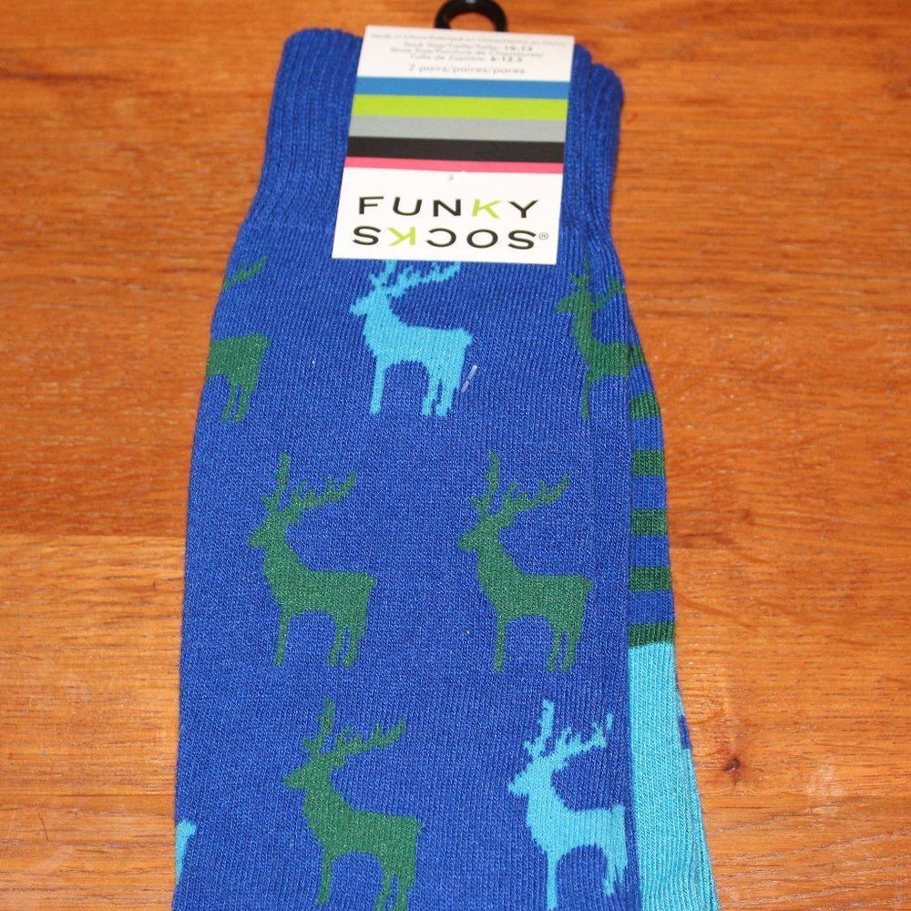 Planet Sox  Men's 2 Pr. Funky Socks blue Deer stripes  sz. 10-13